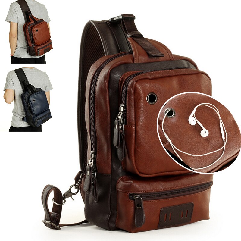 Männlichen USB Ladung Taschen männer Brust Tasche PU Umhängetasche Diagonale Paket Bote Reisetasche Crossbody Rucksack