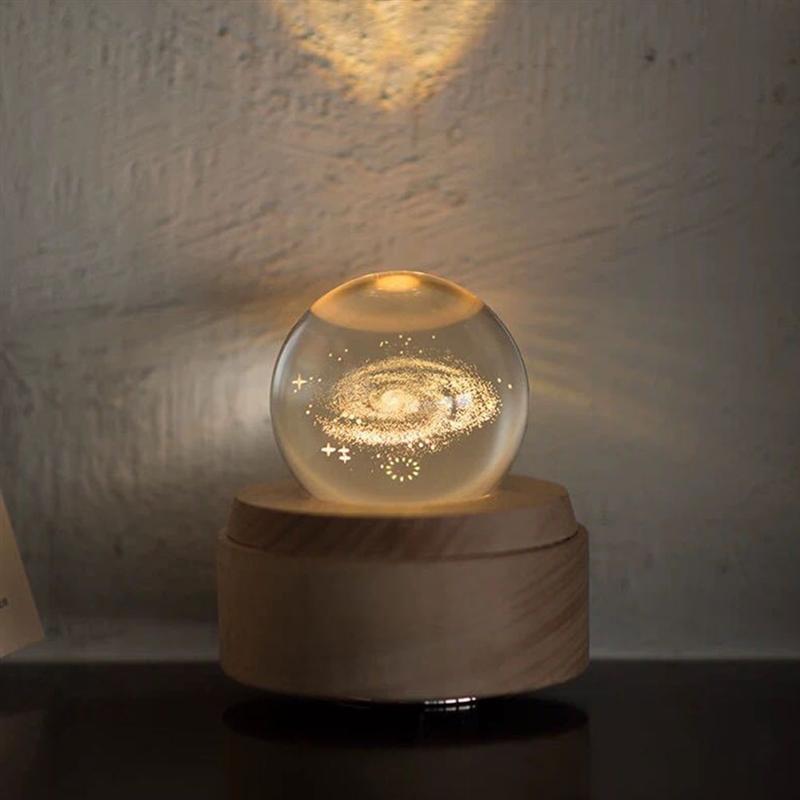 1 bola de cristal giratoria luminosa caja de música de madera bola de cristal adorno bola de cristal manualidades cumpleaños navidad de Año