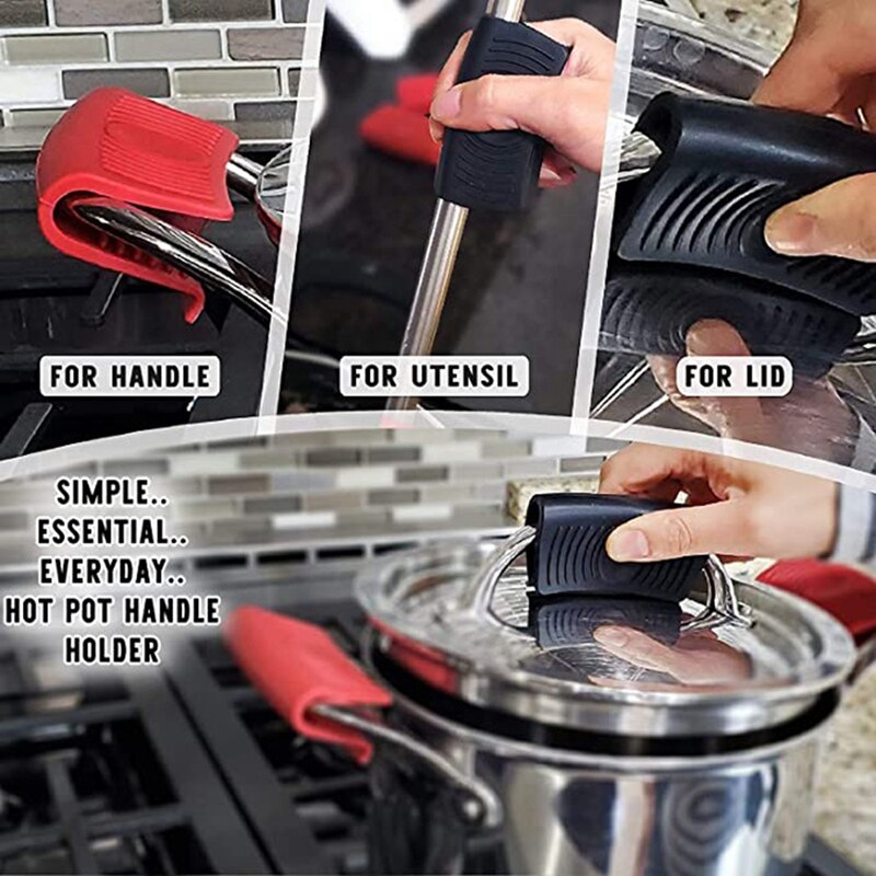 8 PCS Handle Holders And Rubber Pot Handle Covers, Silicone Removable Potholders Resistant Sleeves Lid For Cast