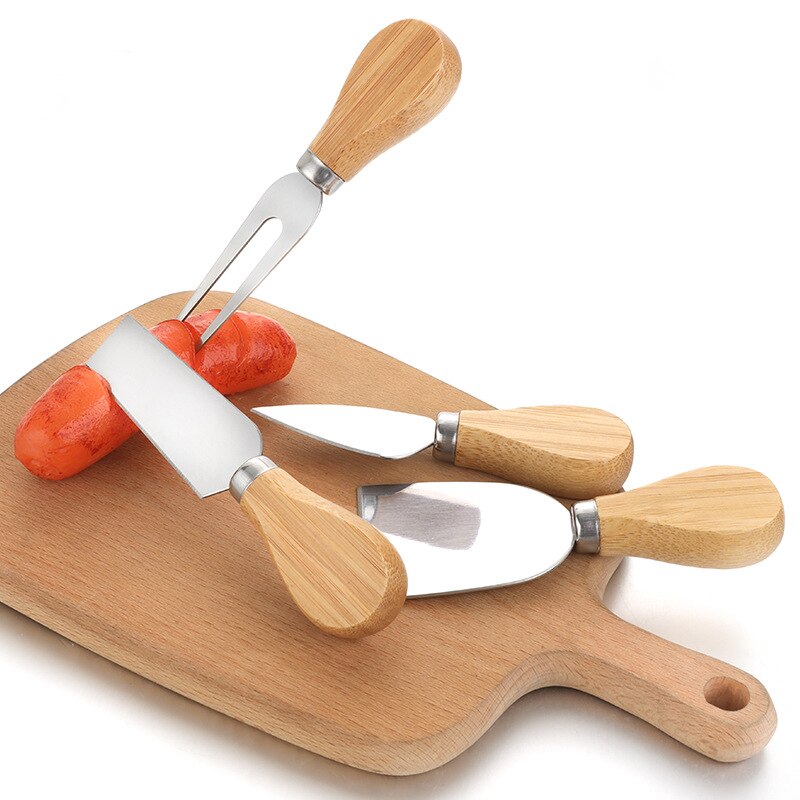 4 unids/set mango de madera cuchillo de roble de queso cúter equipo para cortar cocina Cheedse cuchillo de acero inoxidable herramientas de cocina