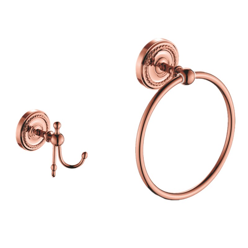 Toiletrolhouder Gepolijst Jas Haak 2 Pcs Antiek Rose Gold Brass Handdoekring Wall Mounted Robe Hook Badkamer Accessoires set: 3