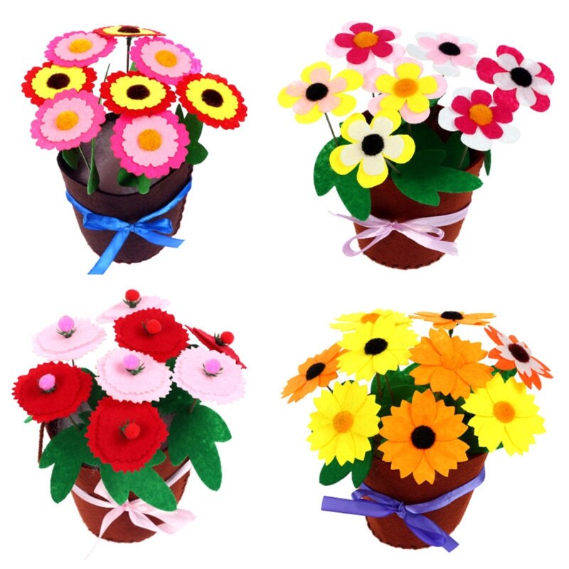 Kit de bricolage de fleurs en pot pour enfants, ensemble de couture artisanale en feutre pour enfants, de fête d&#39;anniversaire, 4 paquets