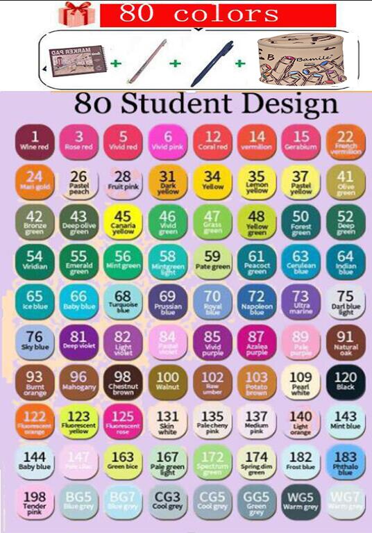 Touchfive Permanente Markers Alcohol Inkt Markers Borstel Dual Tips Professionele Tekening Marker Set Art 40/60/80/168 kleuren: 80 student design