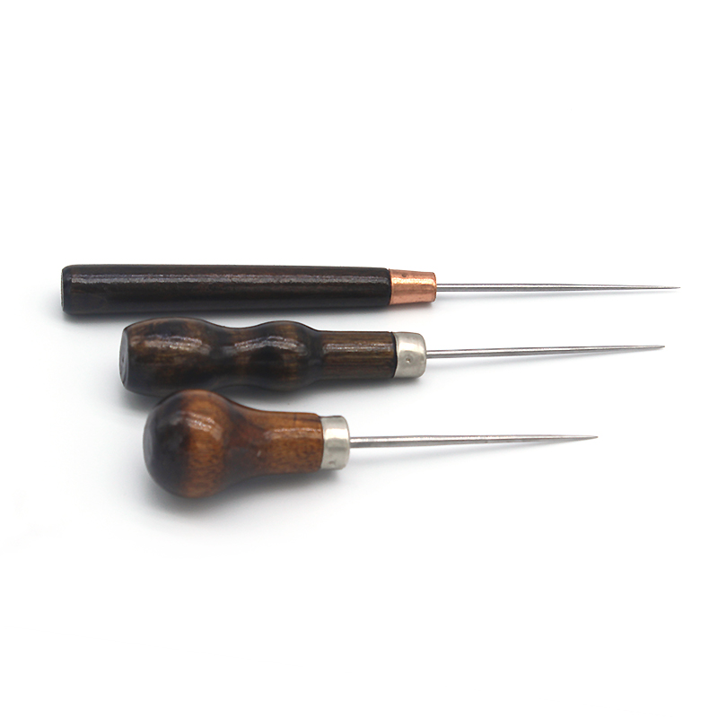 Herramientas de taladro de posicionamiento de punzón con mango de madera de 3 uds. Punzón de cuero punteado DIY agujas de costura de sastre herramienta de reparación de zapatos