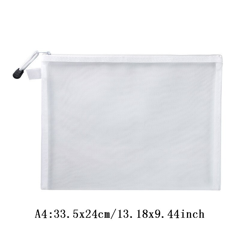 Transparent Mesh File Bag Portable Business Document Stationery Zipper Pocket Organizer Office Supplies Storage Tool Accessories: C-A4 White
