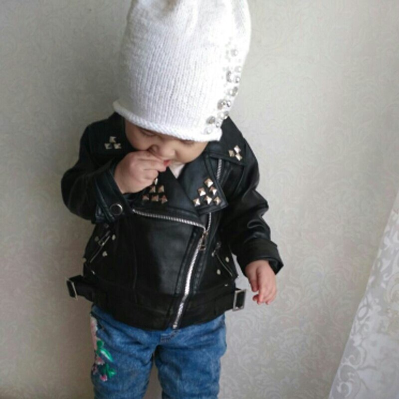 Piger læderjakke pu jakke til børn 2-7 år gammel læder, motorcykel cool vilde nitter metal rock england outwear