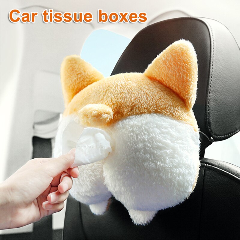 Corgi Butt Cat Car Tissue Holder Napkin Box Vehicle Backseat Tissue Case Holder for Home Car Bathroom