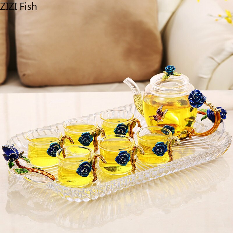 Glass Kung Fu Tea Set Teapot Seven-piece Set Tea Set Suit European Style Household Tea Set