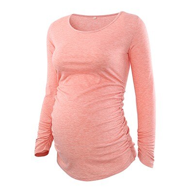 Grøn moderskab top side ruched langærmet bluse dametøj premaman graviditet top barsel tøj til kvinder toppe: Lyserød / Xl