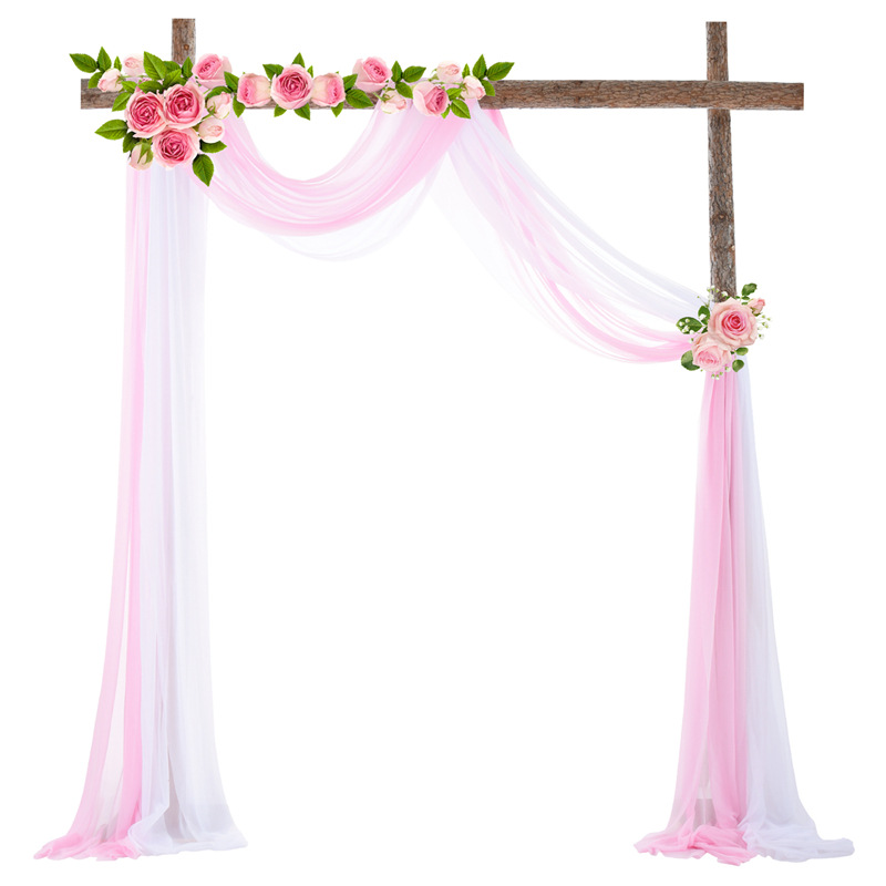 Bruiloft Boog Drape 29 "Breed 6.0 Yards Chiffon Stof Draperen Gordijn Draperie Ceremonie Receptie Swag: 1White and 1Pink