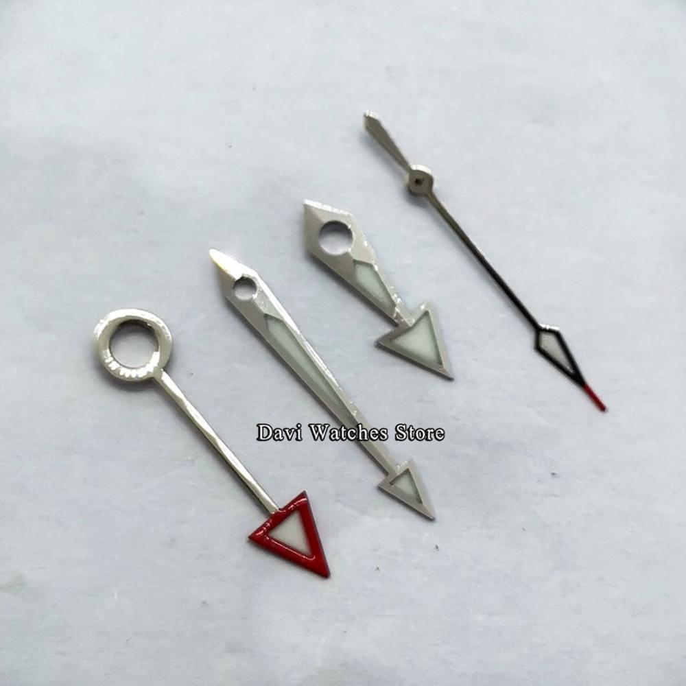 Silver Orange/Red GMT Watch Hands Green luminous for Miyota 8205 8215 821A, Mingzhu DG 2813 3804 movement