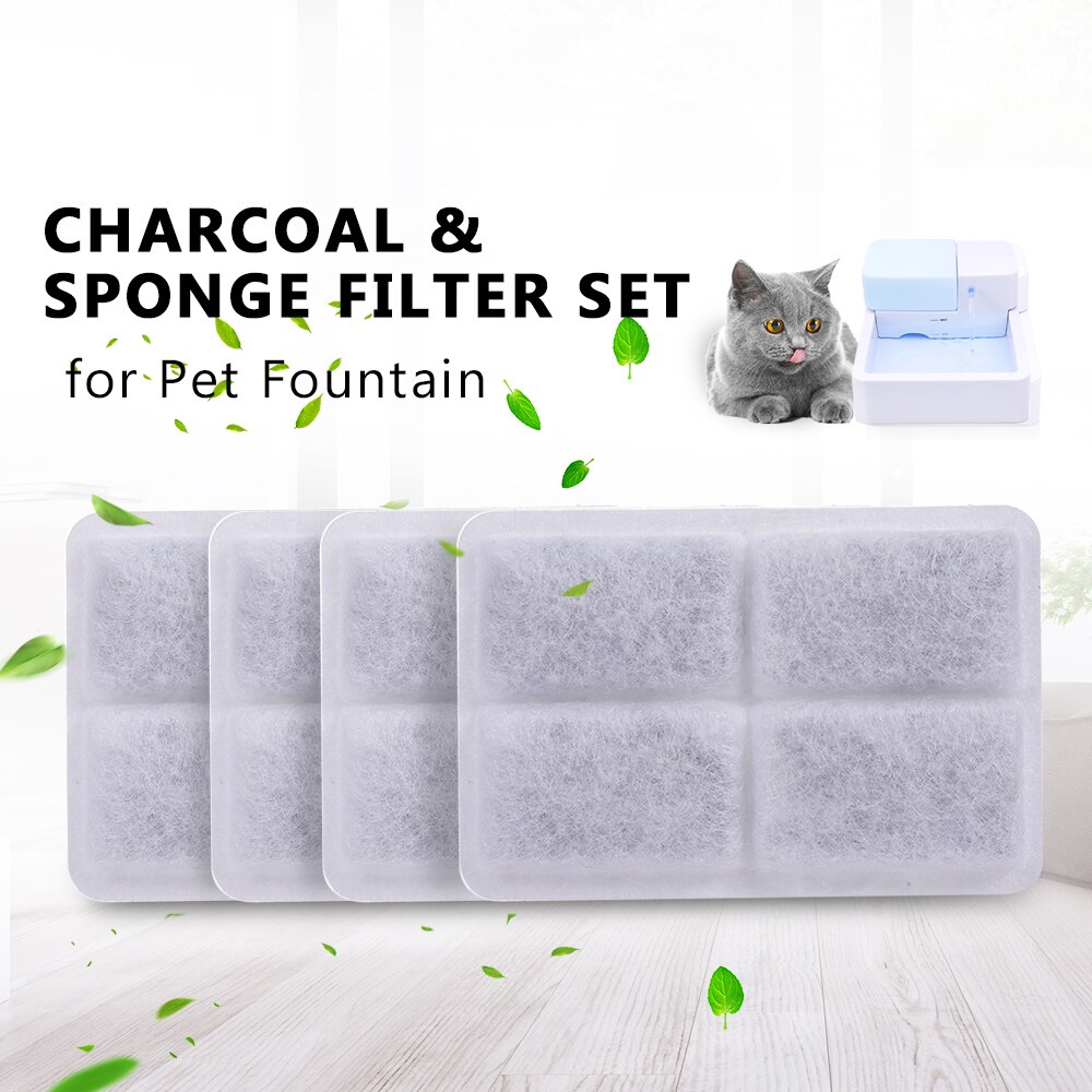 4 stks/partij Actieve Kool Filters en Spons Filter Houtskool Filter Vervanging voor Fontein voor Kat Hond Huisdieren Drink Water