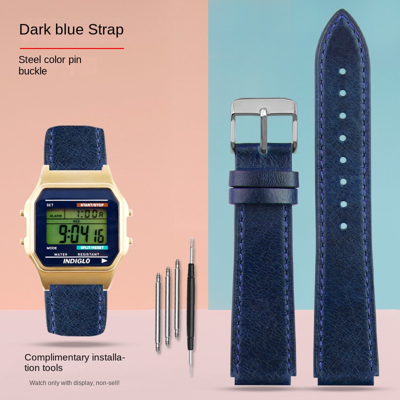 Para Casio pequeño cuadrado AE-1200WH AE1300 AQ-S810W A158 169 W-215/W-S200H SGW-300H correa de cuero pulsera Vintage 18mm TIMEX T80: Blue White