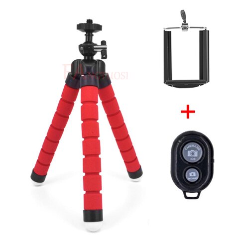 Fangtuosi Mini Flexibele Spons Statief Handheld Monopod Met Draadloze Bluetooth Afstandsbediening Voor Iphone Samsung En Mini Camera: red with remote