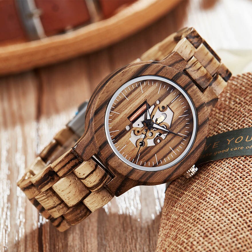 Creatieve Houten Paar Mechanische Horloge Mannen Vrouwen Houten Band Horloge Hout Horloge Self-Wind reloj de mujer de mader mannelijke Klok