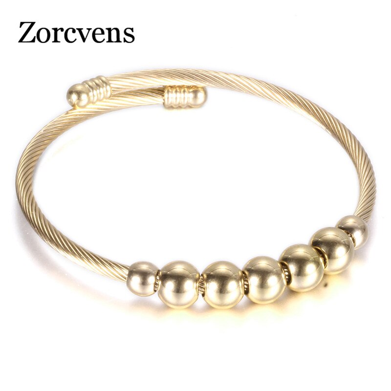 ZORCVENS 3 Colors Rose Gold silver color Stainless Steel Twist Beads Bracelets Bangles for Women