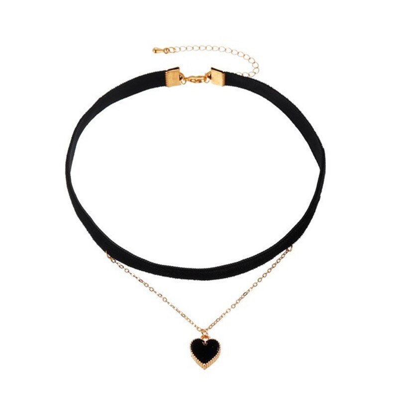 Collier ras du cou en velours noir pour femmes, pendentif d'amour, Double chaîne courte, barre ras du cou, bijoux ,: black 7712