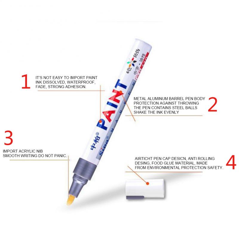 DIY Album Black Card Metal Pen Touch Up Pen Tire Pen Lacquer Oil Pen Auto Rubber Tyre Tread Metal Permanent Paint Marker: silver