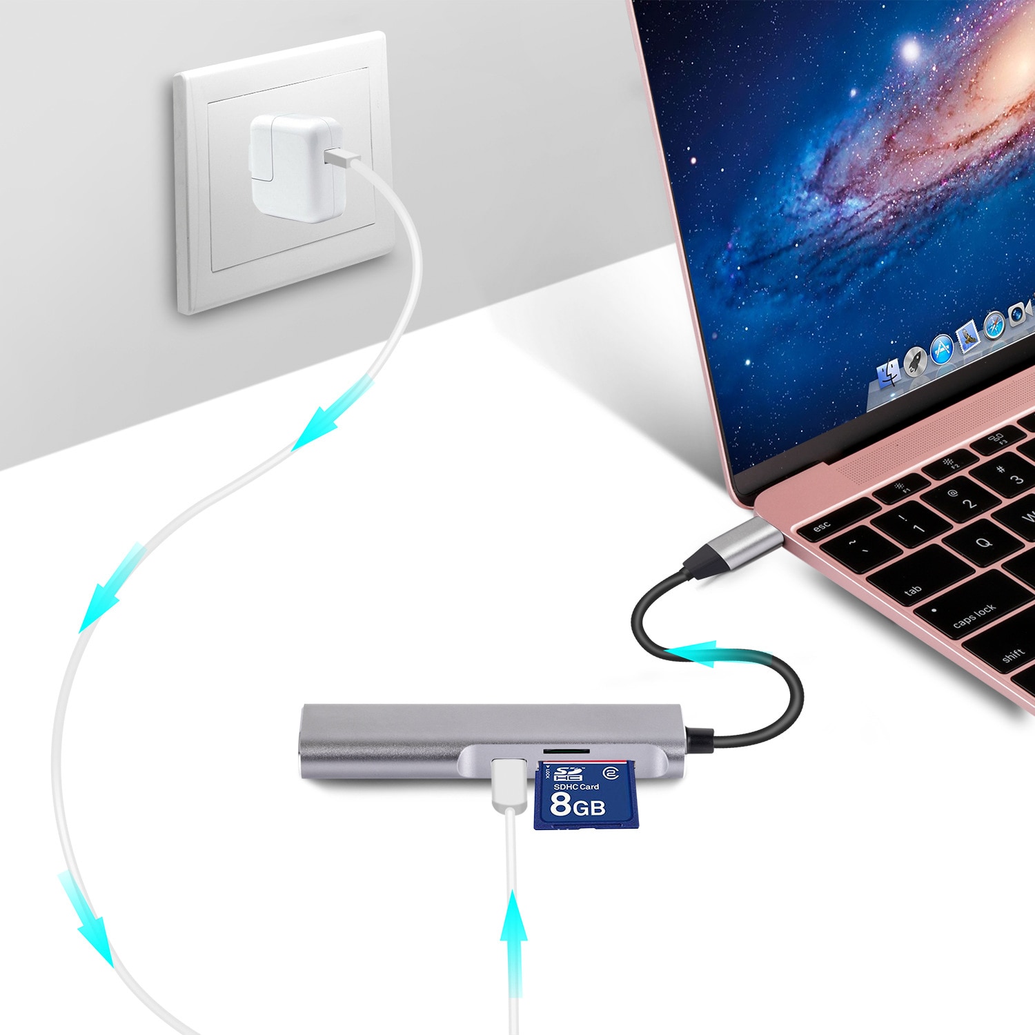Usb type c usb-c hub til hdmi 4k usb 3.0 tf sd kortlæser thunderbolt 3 dex mode adapter til macbook air pro samsung  s8 s9
