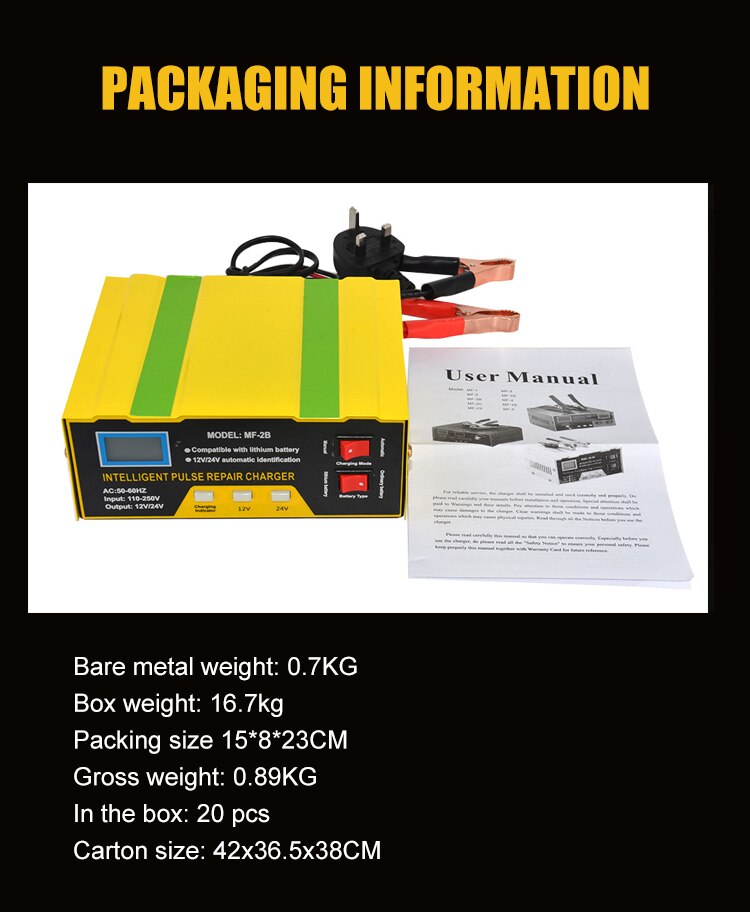 Intelligent 12v 24v Identification automatique impulsion moto Automobile voiture Lithium plomb acide stockage batterie chargeur de réparation