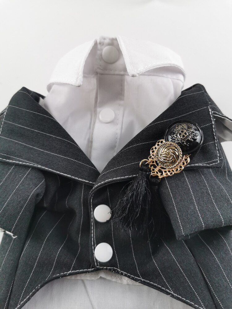 Traje de perro hecho a mano, ropa de perro, vestido de boda, tira gris clásica con camisa blanca, conjuntos gemelos, Gato, Maltese Yorkie,