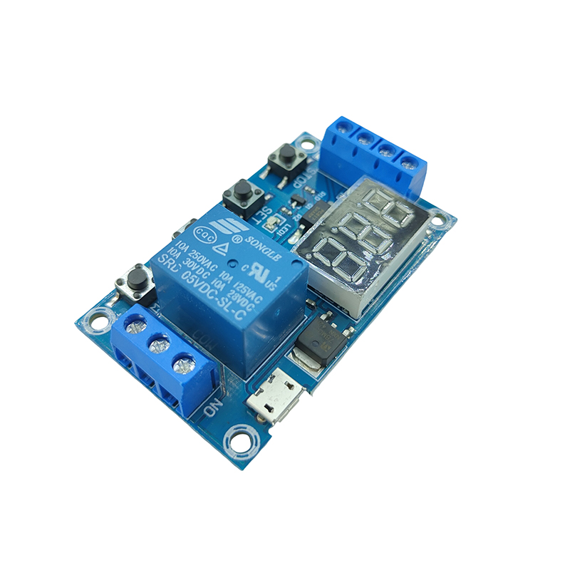 Tidsfördröjningsrelämodul  dc 6 - 30v 5a fördröjningstimer avstängningsmodul justerbar 1s 999s 999 min stöd för micro-usb 5v led-display