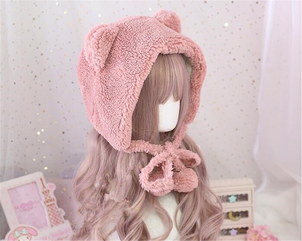 Chapeau en peluche ours japonais, couvre-oreilles, fourrure, Kawaii, coréen, , pour étudiants, B835, automne hiver: color 3