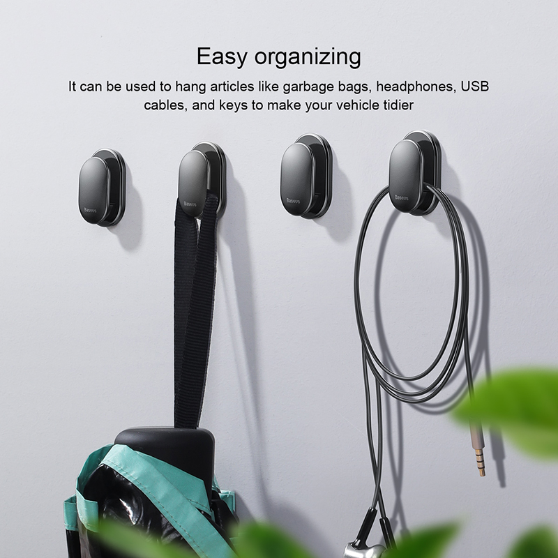 Baseus 4 stuks kabelorganizer, usb-kabelopwinder, kabelbeschermer, kabelclip, zuignap, wandhaken, hanger, autostickerhouder