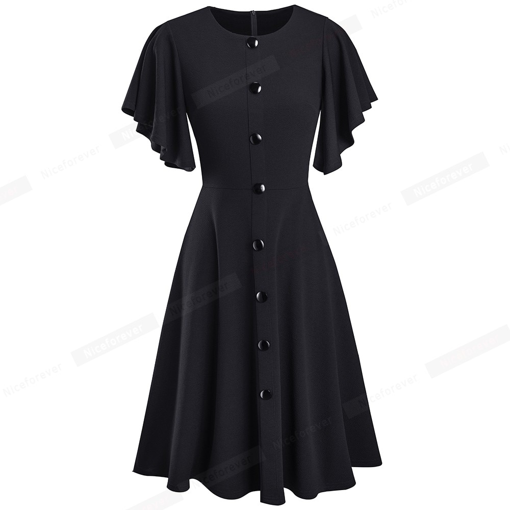 Nizza-für immer Sommer Frauen Einfarbig Elegante Schößchen Hülse Kleider lässig aufflackern Schaukel A-Linie Kleid A248
