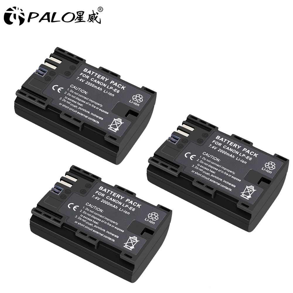 PALO LPE6 LP-E6 E6N LP E6 Camera Battery +LCD Dual Charger For Canon EOS 5DS R 5D Mark II 5D Mark III 6D 7D 70D 80D XC10 Camera: 3pcs battery