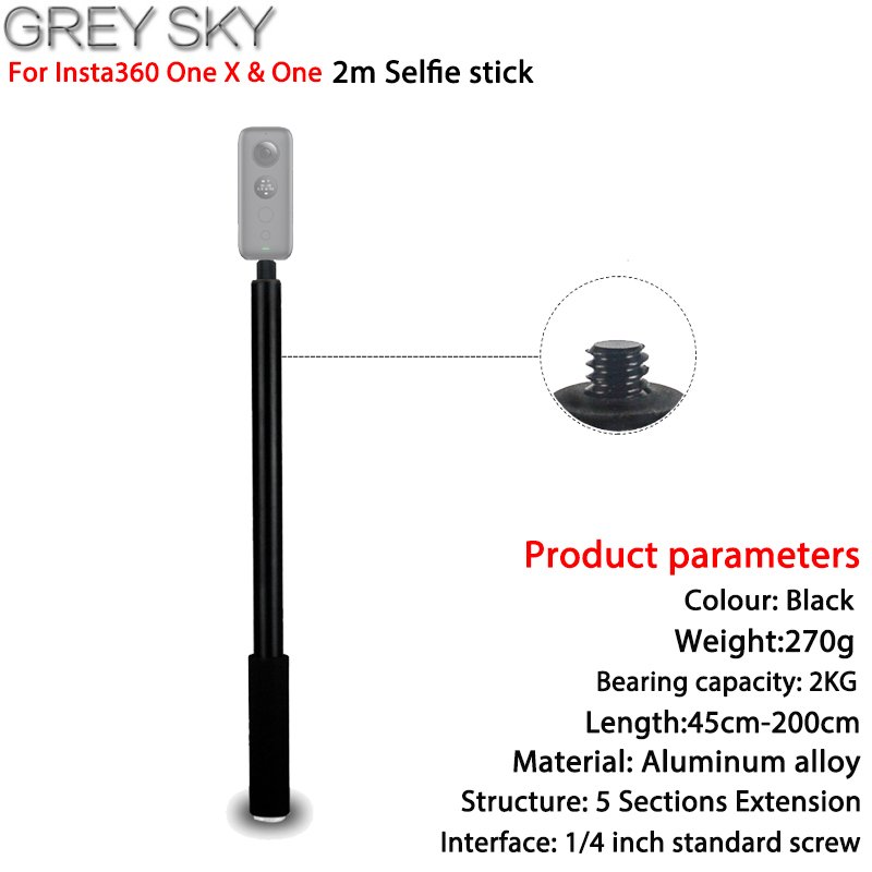 2m panorama teleskopiska stång skumhandtag bullet time stealth selfie stick för insta 360 one x & one 360 vr kameratillbehör