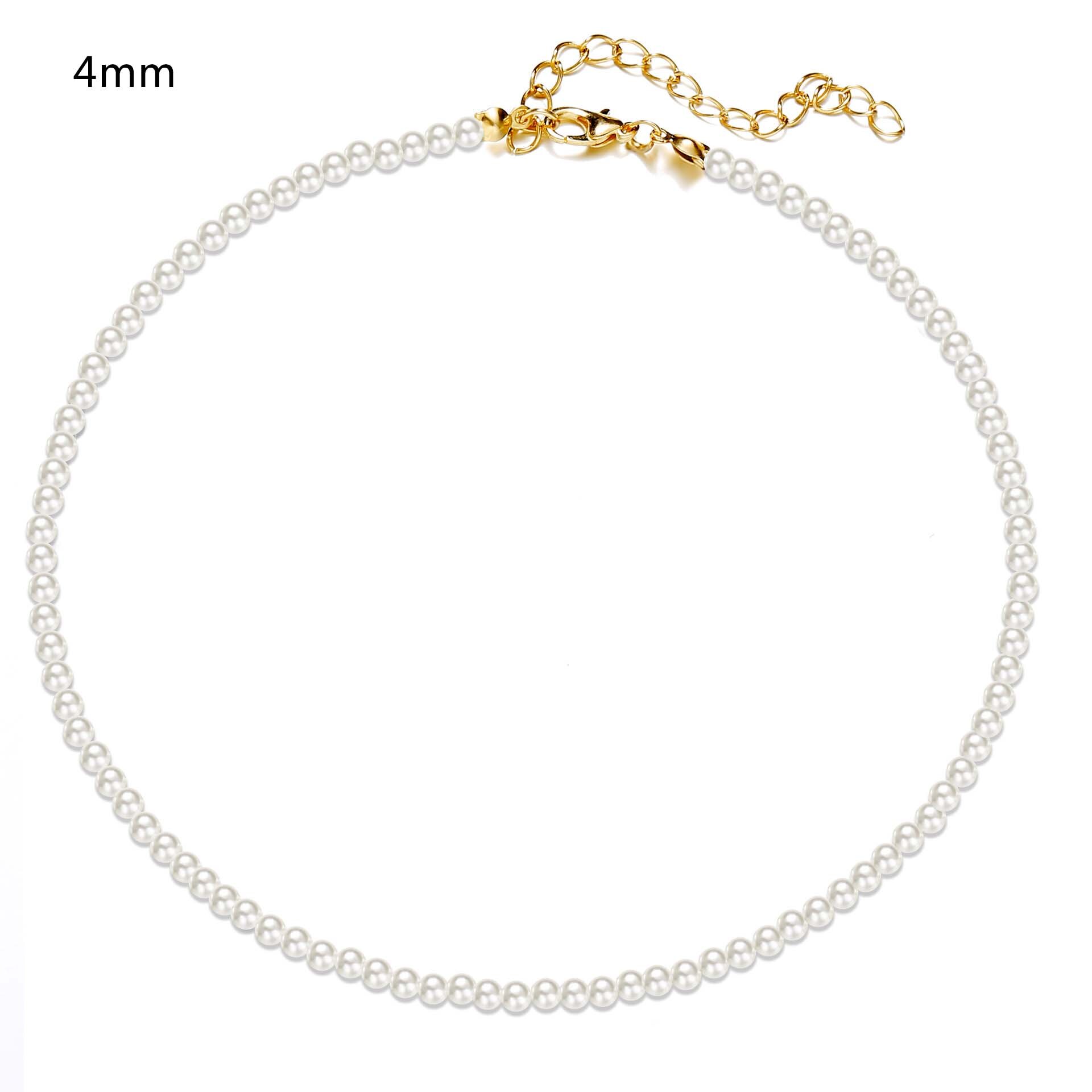 Imitatie Parel Choker Ketting Elegante Whitebig Witte Ronde Parel Bruiloft Kralen Kettingen Vrouwen Charm Mode-sieraden: 4mm