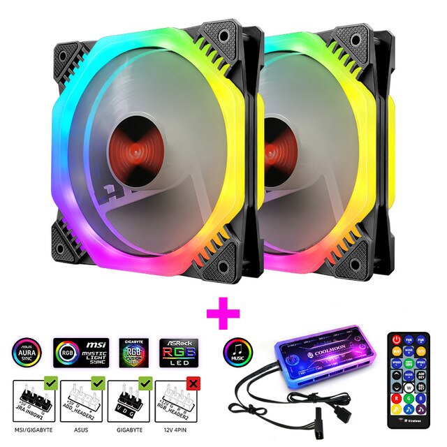 ARK II 120mm RGB fan computer case cooling fan with LED 5V lighting fan: 2 fan and controller