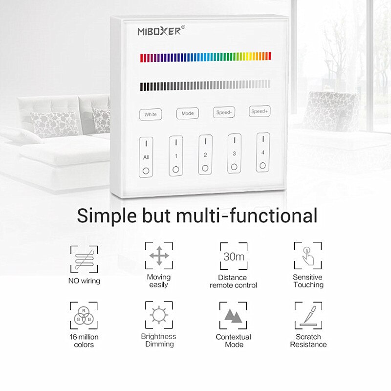 MiBoxer B0 B1 B2 B3 B4 B8 Smart Panel Remote Controller 4-Zone/8-Zone Brightness Dimming/CCT Adjust/RGB/RGBW Panel Controller