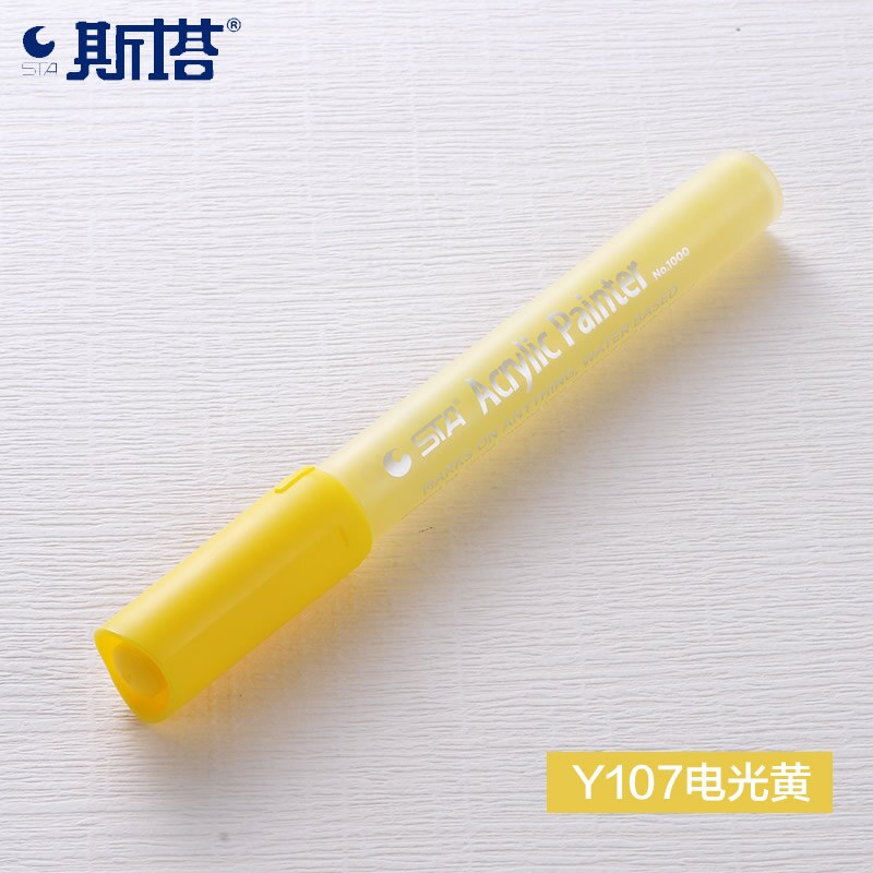 STA 1Pc 2mm Acrylic Paint Marker pen Detailed Marking Color Paint Pens for Ceramic Rock Glass Porcelain Mug Wood Fabric Canvas: Yellow Y107