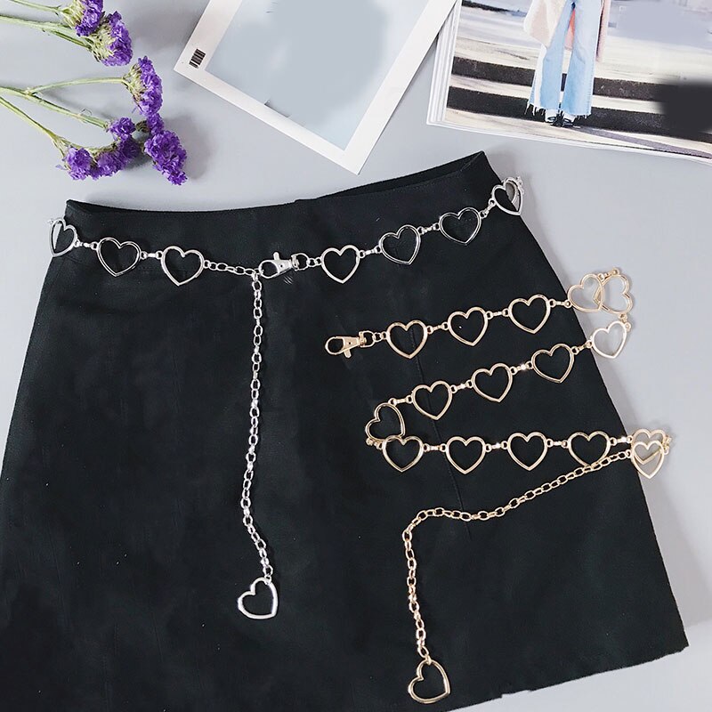 Trendy 90s vintage flash drill hjerte midje kjede søt bling bling nattklubb disco belte rhinestone hjerte til hjerte belter
