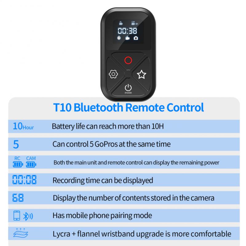 TELESIN-mando a distancia T10 para GoPro Hero 10, 9, 8 Session, 80M, Wifi, Bluetooth, pantalla, juego de teclas de acceso rápido