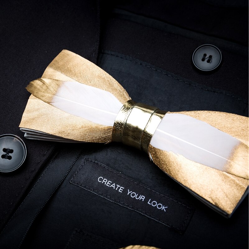 Ricnais – nœud papillon en cuir et plume pour homme, fait à la main, avec boîte , accessoires pour fête de mariage