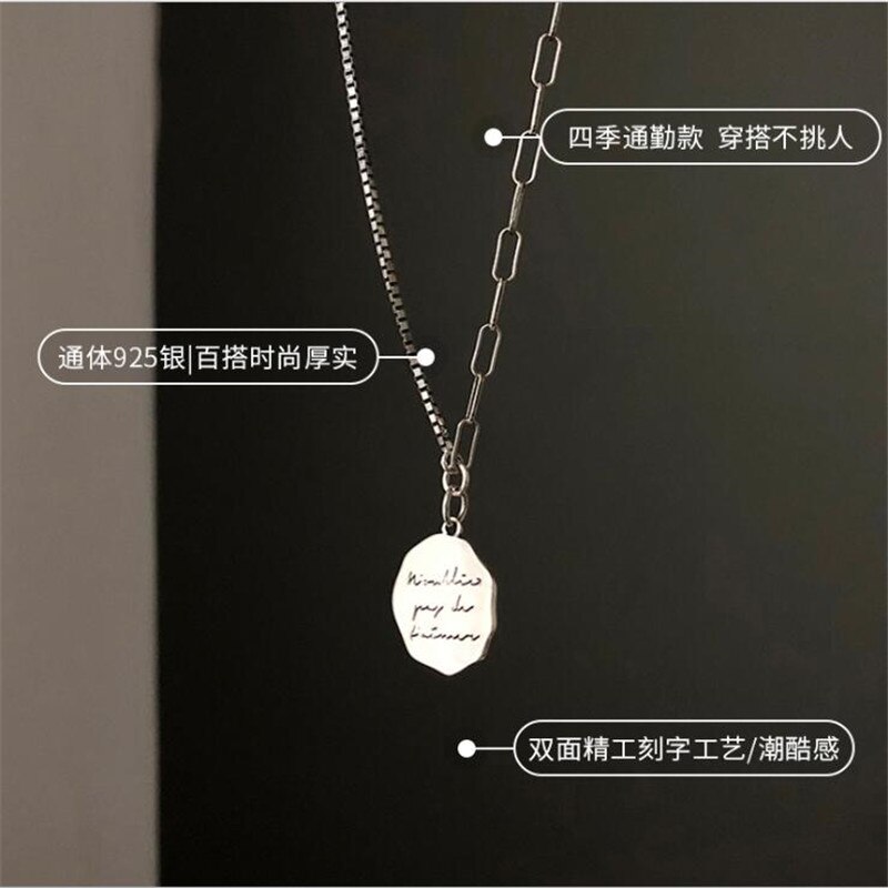 Nouveauté Thai argent irrégulier rond carte géométrique 925 bijoux en argent Sterling rétro Alphabet pendentif colliers H130