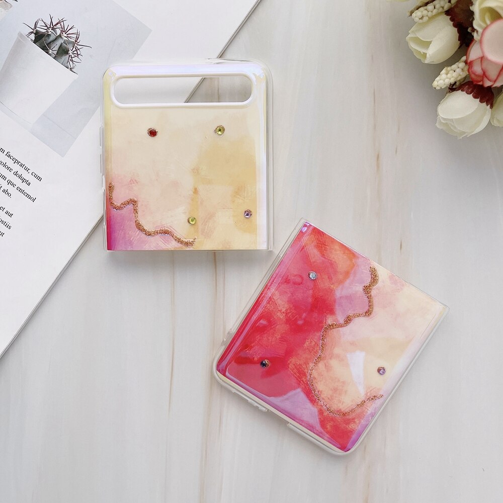 For Samsung Galaxy Z Flip Case Luxury Watercolor Marble Rhinestone Blue Light Phone Cases For Samsung Galaxy Z Flip F700 Cover