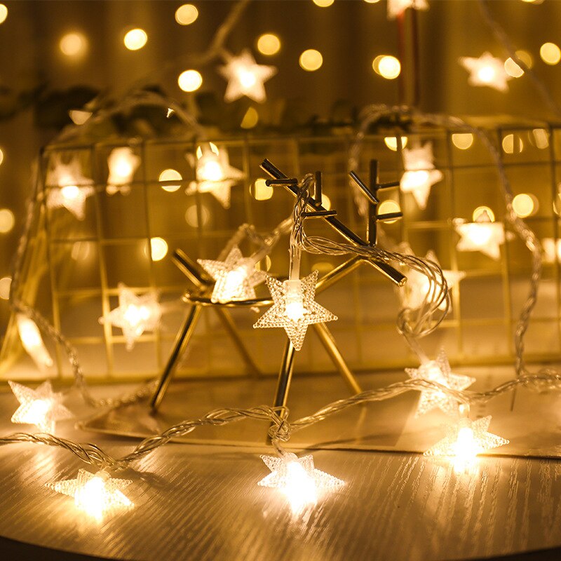 Guirnalda de luces LED con forma de estrella para decoración interior del hogar, y 3M guirnalda de luces de 1M, ideal para Año , Navidad, boda, con batería: Color blanco cálido / 1.5m 10led