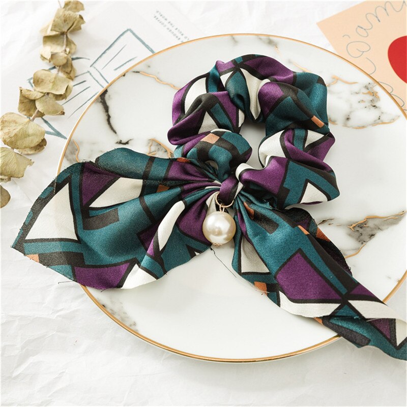 Sommer hestehale tørklæde elastisk hårreb til kvinder hår sløjfer scrunchies hårbånd med blomsterprint bånd hårbånd: 4