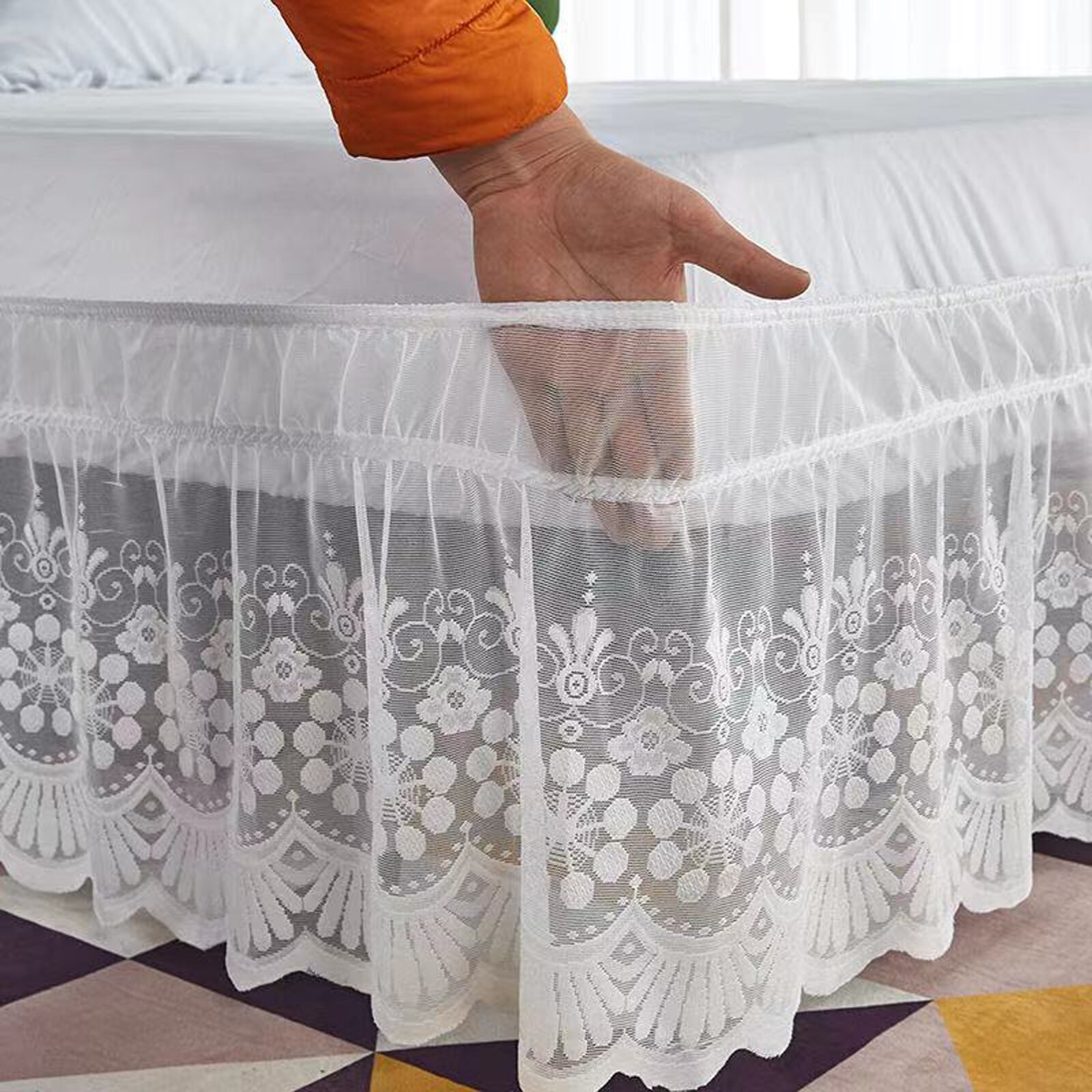 Kant Bed Rok Met Ruches Decoratie Wasbare Zachte Microfiber Dust-Proof Protector Slaapkamer Accessoire