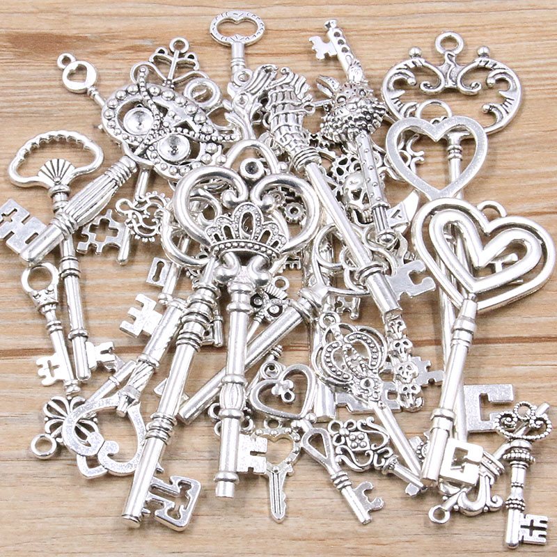 100g 50g 30g dijes de llave mezclados 6 pulseras de colores collar artesanía colgante de Metal para fabricación de joyería suministros de bricolaje al por mayor: 12 mm / Blanco