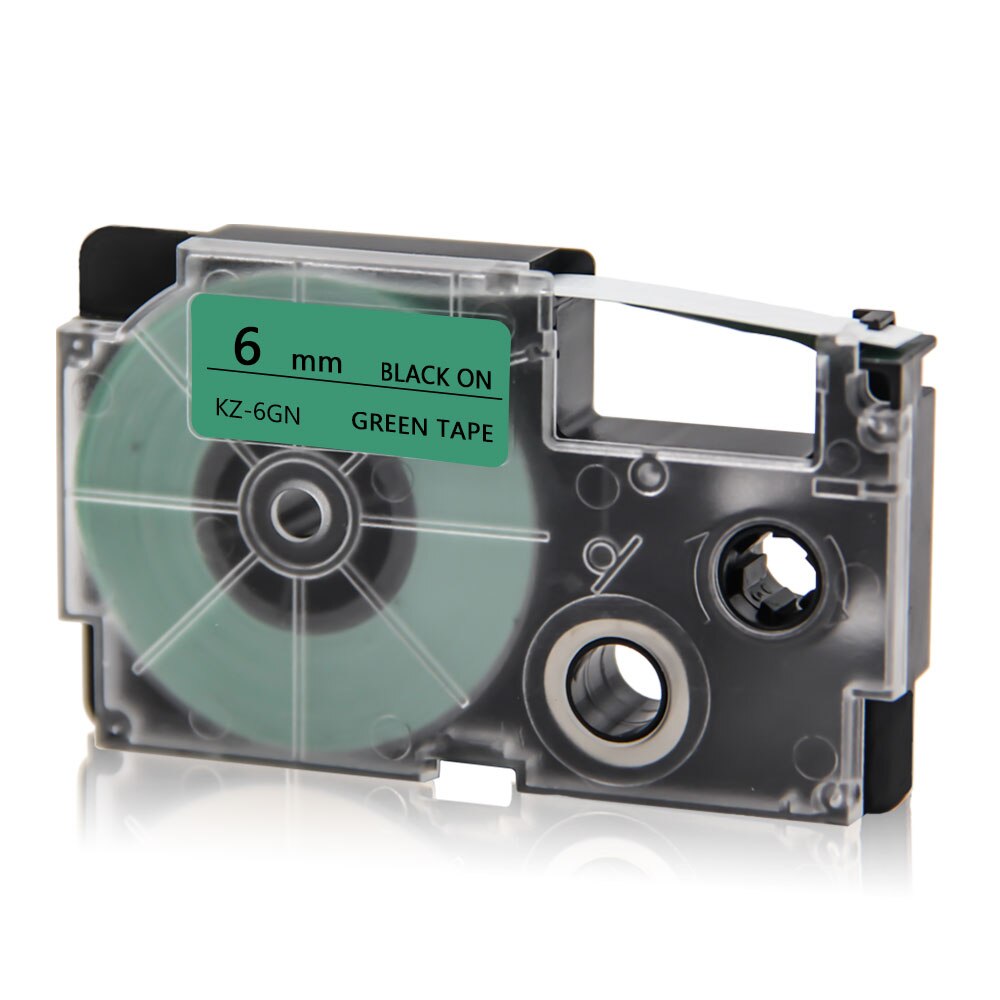 Absonic label tape xr -6x xr -6we 6mm*8m kompatibel til casio kl -170 kl-60 printerbånd xr -6rd xr -6bu xr -6yw xr -6gn labelmaker: Sort på grøn