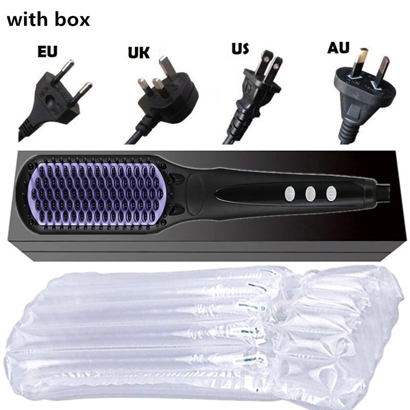 Beard Hair Straightener Comb Durable Electric Straight Hair Comb Brush LCD Heated Ceramic Hair Straightening Brush: 019 Black with box / AU