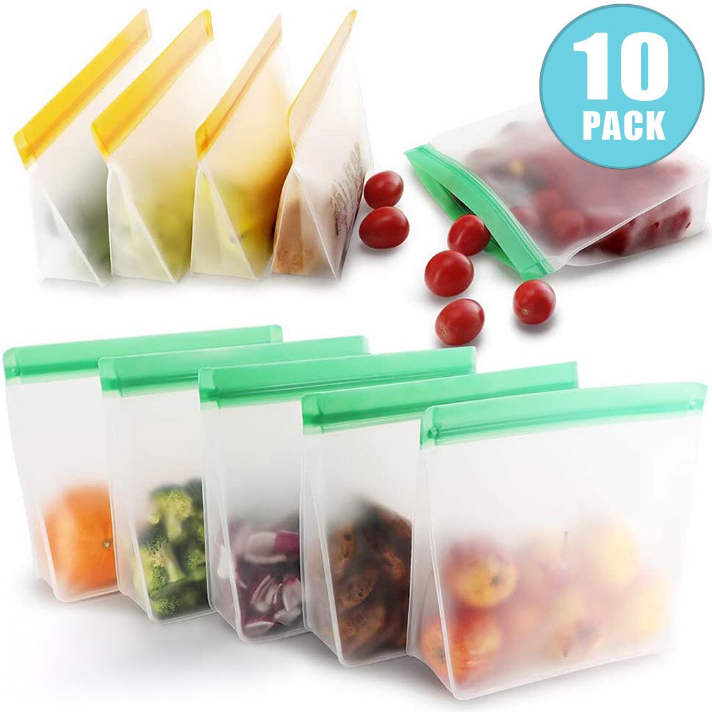 10pcs Thicken PEVA Food Storage Reusable Silicone Fresh Bags Moistureproof Refrigerator Sealed Bag Ziplock Kitchen Organizer