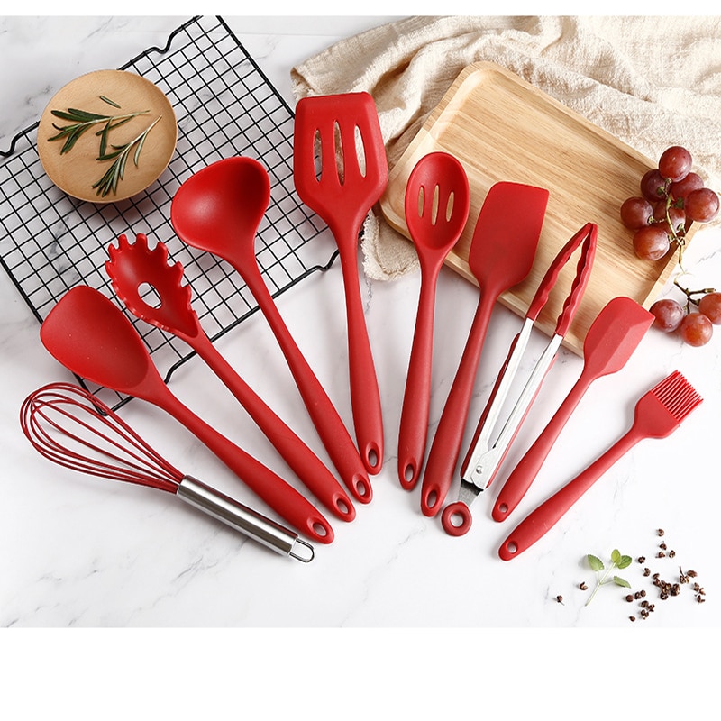 Silicone Kitchen Utensils Set 5/10 Pcs Not-Stick Cooking Tools Spoon Spatula Ladle Egg Beaters Kitchen Accessories Baking Tools
