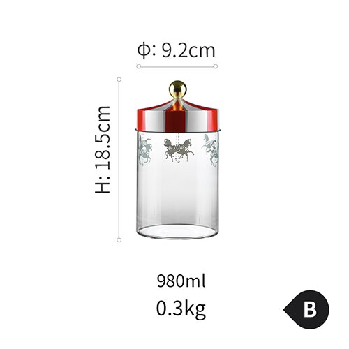 Voedselopslagpot vochtbestendig verzegeld glazen reservoir koekjes snack koffiebonen opslagtank carrousel glazen voedselfles: B