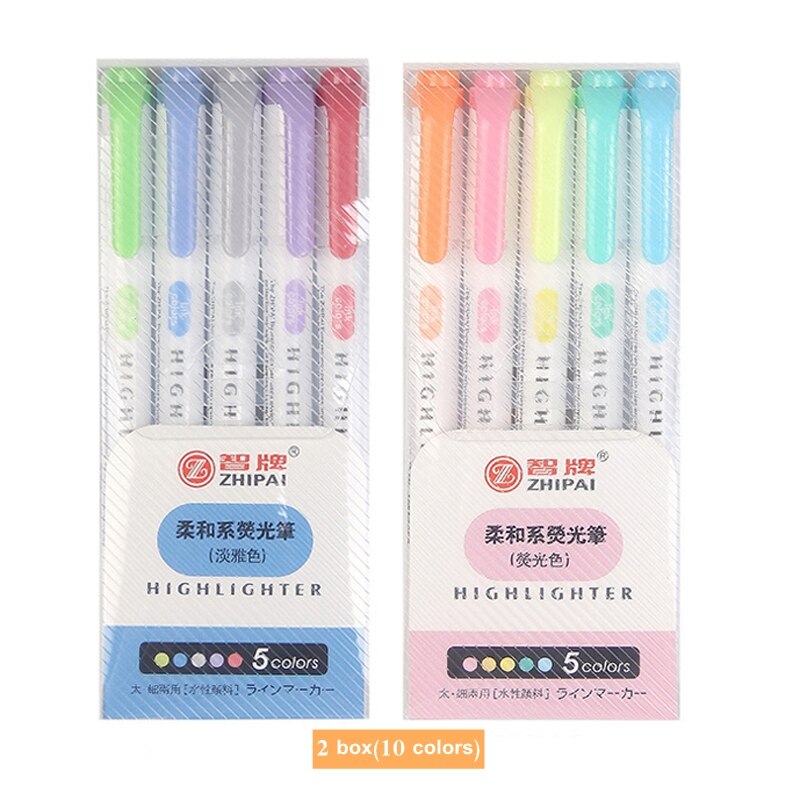 10/15/20/25 farver dobbelthovedet fluorescerende pen highlightere kunst tuschpenne skoleartikler søde kawaii papirvarer: 10 farver-a
